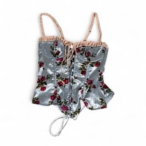 Urban Outfitters Satin Floral Corset in Blue and Pink